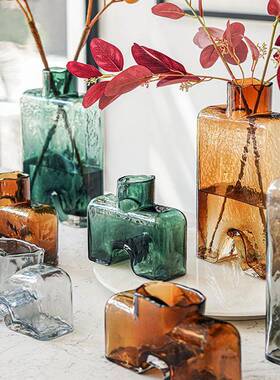 异形软瓶装饰摆面花瓶彩色玻璃器花瓶摆FYR件北欧艺术造型花台摆