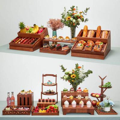 创自意餐冷餐助甜品架木质茶歇甜品示摆台酒店餐厅宴会面包框6521