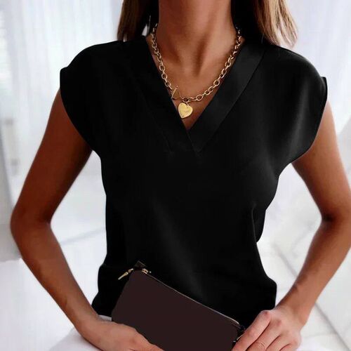 Elegant Simple Blouse Women Short Sleeve Office Lady Tops Mu