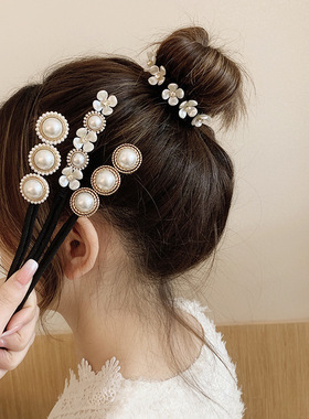 Elegant Fashion Flower Pearl Hairpin Bun Maker Twist Headban