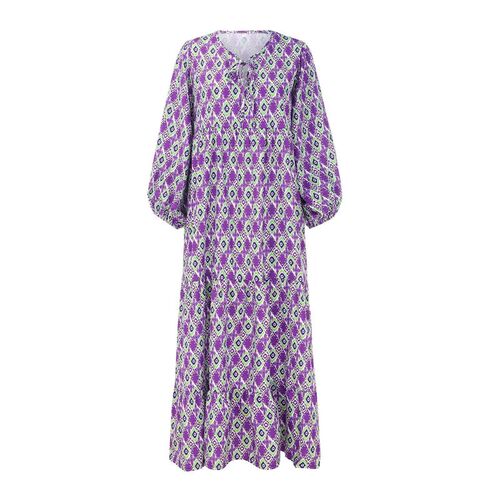 Womens Bohemian Maxi Dress Summer Floral Print Bell Sleeve