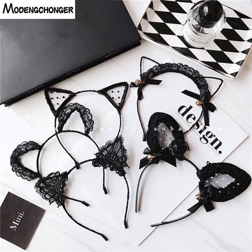 For Women Black Cat Ears Head Bezel Fashion Lace Lady Girl H