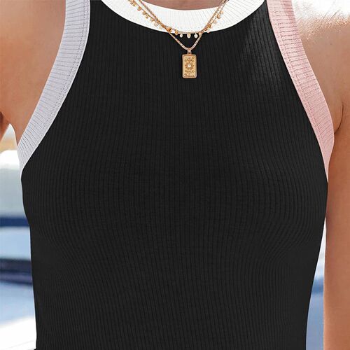 2025 lored Round Neck Vest With I-lined Womens Top
