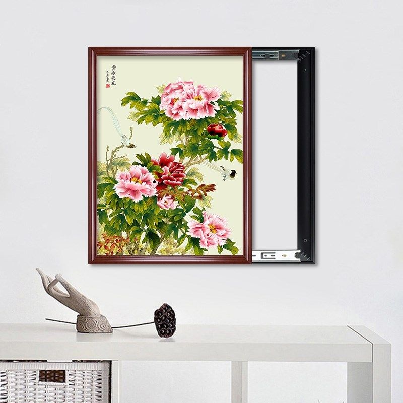 电表箱装饰画中式实木框电闸盒装饰遮挡箱家用竖推拉免打孔可遮挡,家居饰品,现代装饰画,淘宝优惠券,粉丝福利购,淘宝优惠卷