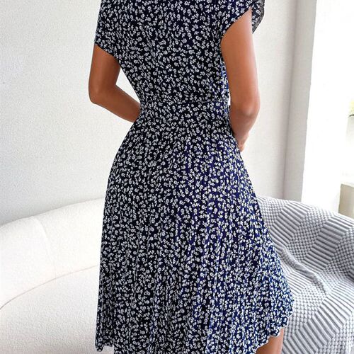 Ficusrong Fashion Floral Pleated A Line Long Dress Women Spr