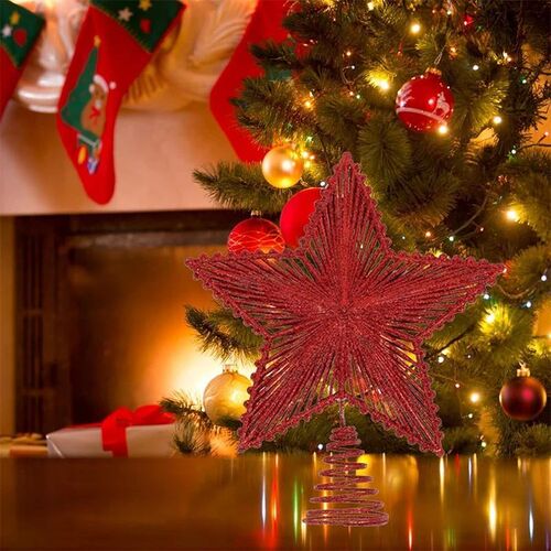 25cm Red Glitter Christmas Tree Topper Iron Star Christmas D