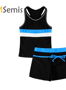 2PCS Kids Girls Tankini Swimsuit Swimwear Set Striped Patter