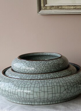 绿萝水培花瓶水养陶瓷种花盆笔洗宽口开片摆件桌面摆设鱼缸