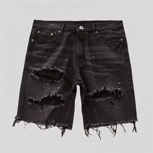 Men Summer Disssed Denim Shorts Button Zipper Fly Multi