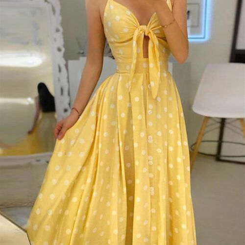 Sexy Summer Women V-Neck Sling Backless Dress Elegant