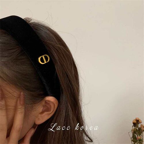 Letter Velvet High Cranial Top Headband Retro French Black H
