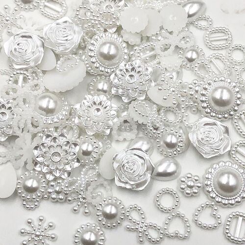 100pcs white ABS Resin Half Round flower Bow Alien Pearls Fo