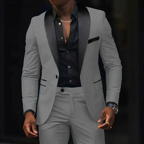 Piece Solid Casual Men Wedding Suits Slim Fit Shawl Lapel