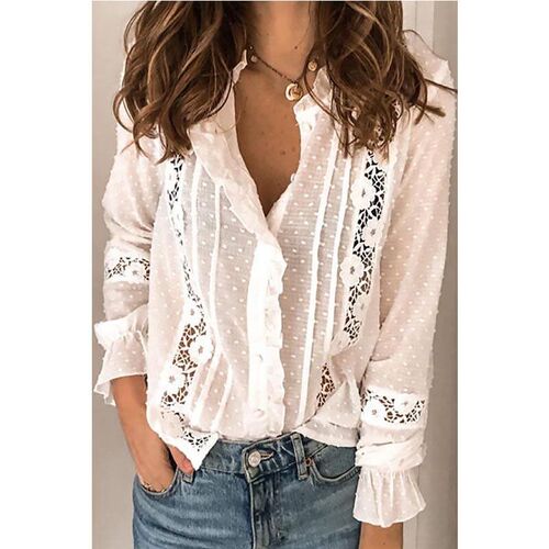 Spring Autumn Women Blouse Fashion Casual Ruffles Shirt V
