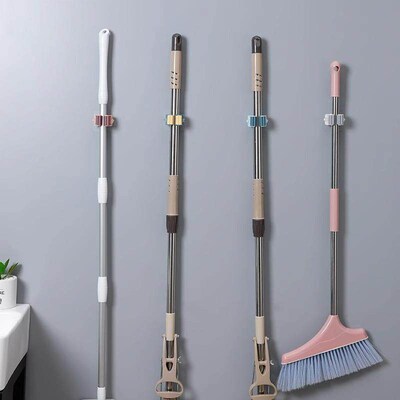 No-drill mop hook with strong adhesive for wall mounting, su