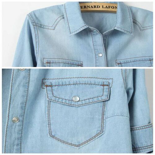 Denim Shirt Short Sleeve Womens Tops Chemise Femme Crop Tops