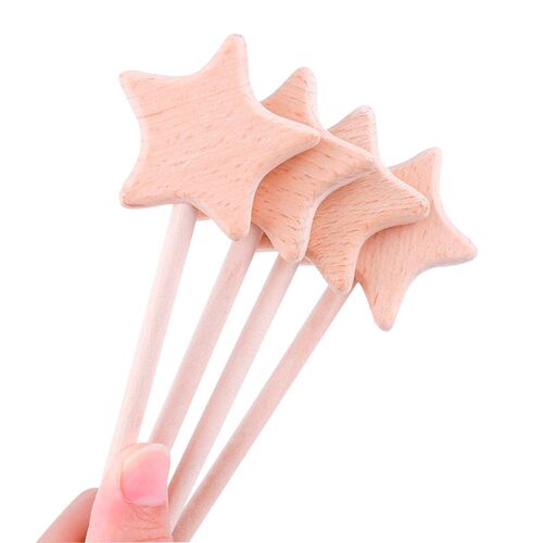 2PC Beech Wooden Star Toy Diy Baby Magic Wands Toys Five-poi