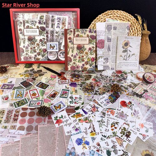 265Pcs Vintage DIY Scrapbooking Material Paper Floral Retro