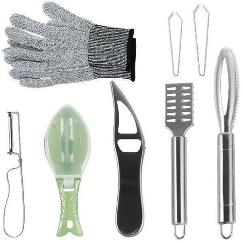 8Pcs Fish Scale Remover with Gloves Stainless Steel Fish
