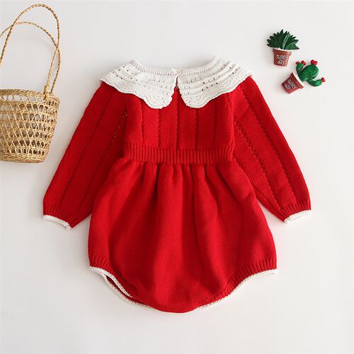 Baby Girls Knitting Romper 2022 Autumn Red Girl Clothes Newb