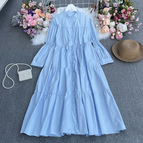 Spring Bubble Long Sleeve Loose Single Breasted Long Maxi