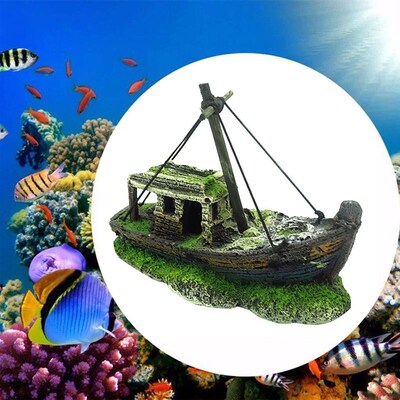 Small Landscaped Aquarium Pirate Fish Tank Boat Artificial O