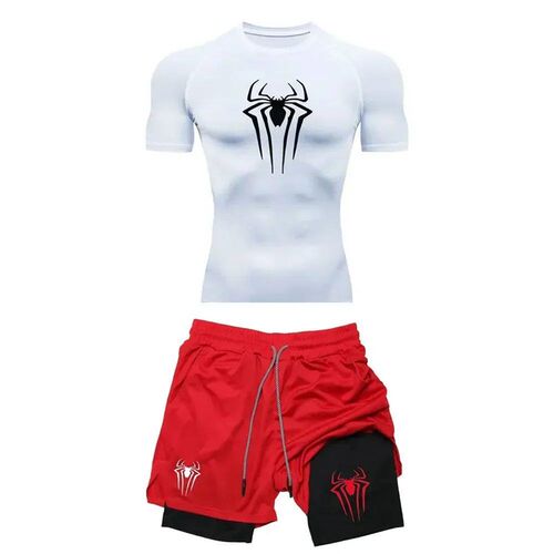 Mens Workout Compression Set  Spider Printed Gym Tshirts Br