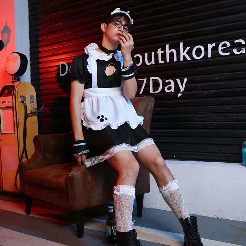 Cute Man Wears Cat Maid Costume Sissy Luolita Dress Prom Sex