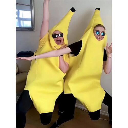 Adult Kid Uniex Funny Banana Copl Cotume Suit Yellow Hallowe