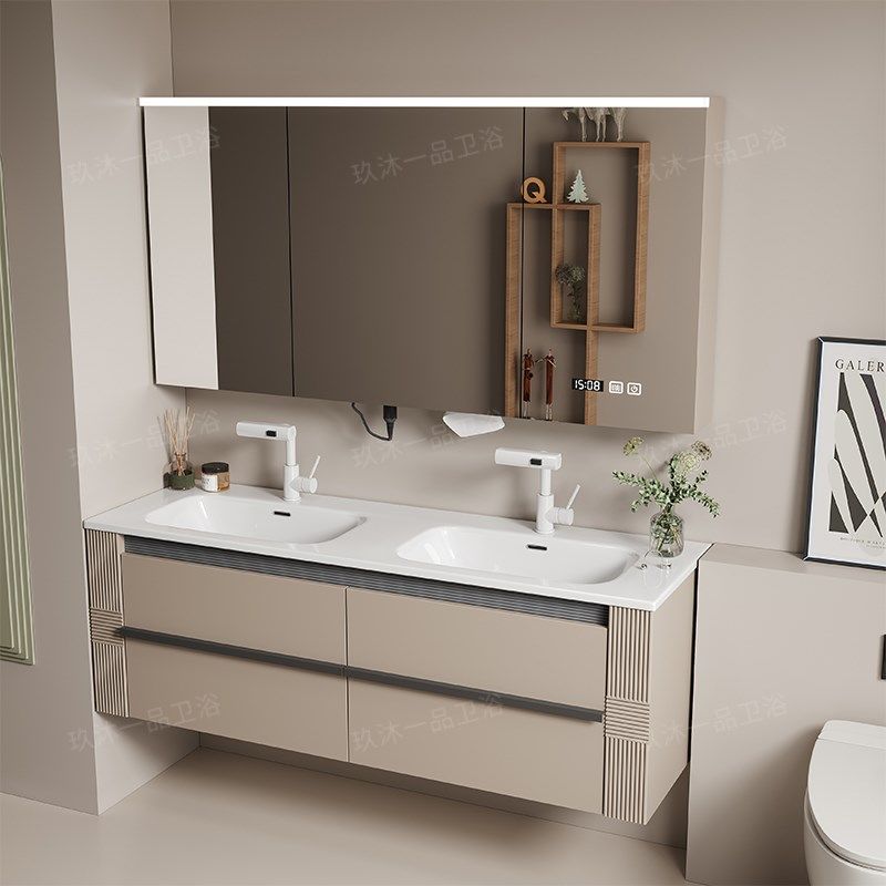 定制橡木浴室柜岩板热弯陶瓷一体现代卫生间盆洗脸洗手盆柜