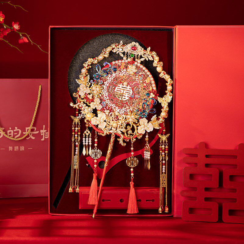 秀禾团扇红色重工新娘结婚出嫁手捧花中式婚礼高级喜扇diy材料包,家居饰品,工艺扇/团扇/喜扇/折扇,淘宝优惠券,粉丝福利购,淘宝优惠卷