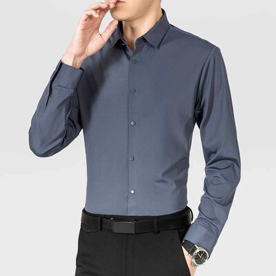 Traceless stetch mens solid color shirt long sleeve spring