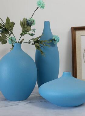中摆IYS式花瓶件新中式客厅插瓶陶瓷餐花关桌玄禅意家居装饰蓝色