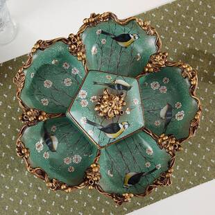 美式盖干果盘家用欧式CNQ厅茶几摆件客创装饰品意分格带糖果盘