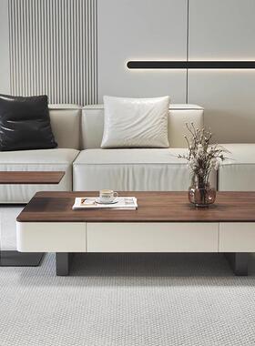 意式黑色长方岩形板型茶几小户轻组合高EBF级客奢厅家用简约现代