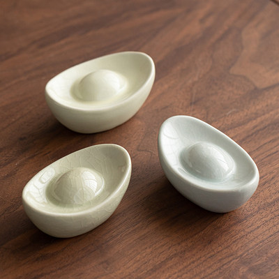 汝窑金元宝盖置茶道茶宠摆件创意精品开片可养茶玩茶桌茶具配件