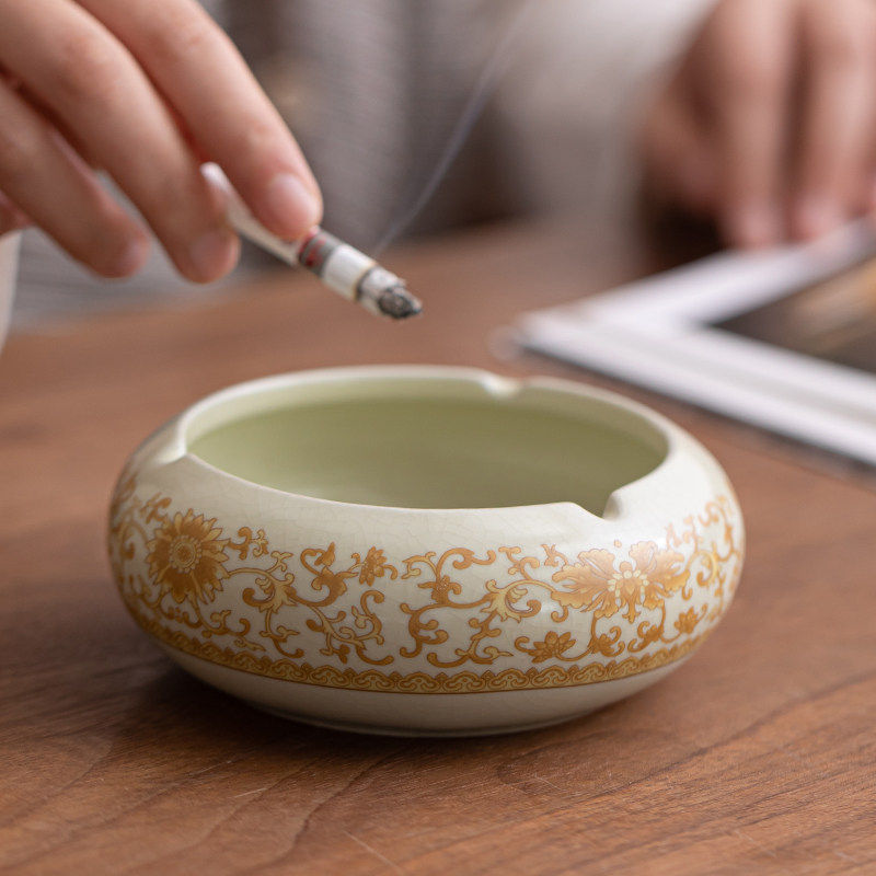 汝窑烟灰缸客厅办公室创意陶瓷烟缸复古个性潮流家用时尚酒店烟盅