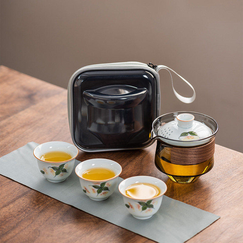 玻璃旅行茶具便携式快客杯个人专用随身包套装户外功夫茶杯泡茶壶,餐饮具,旅行茶具,淘宝优惠券,粉丝福利购,淘宝优惠卷