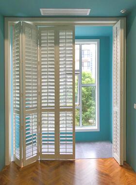 厂家直销网红盛德科品牌白色实木折帘折门活动百叶窗隔断门