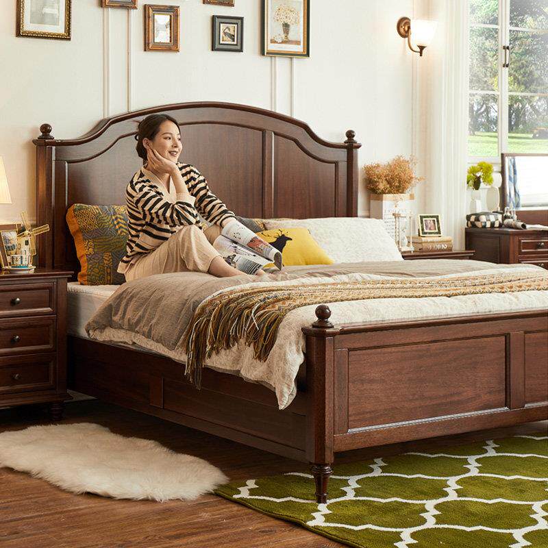 简约美式乡村核桃木全实木床1.8米气压高箱储物床1.5米双人床婚床