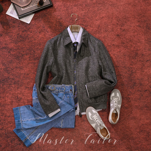 Master Tailor高定（50%羊毛) 人字纹翻领夹克男绅士商务休闲外套