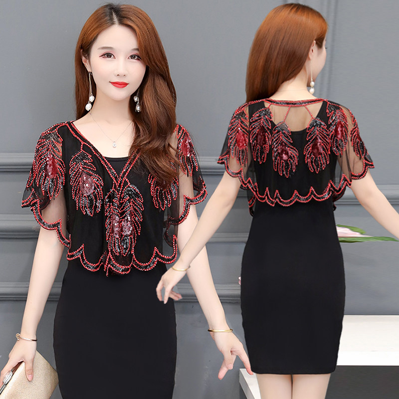 短款外搭小开衫薄款夏季配裙子罩衫洋气流苏蕾丝网纱亮片小披肩女