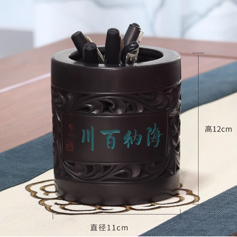 龙汶窑山东济南龙山黑陶笔筒德州非遗手工艺品中式特色文创礼品