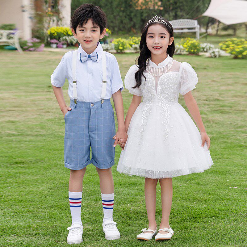 六一儿童演出服公主裙合唱礼服白色蓬蓬连衣纱裙幼儿园毕业照班服