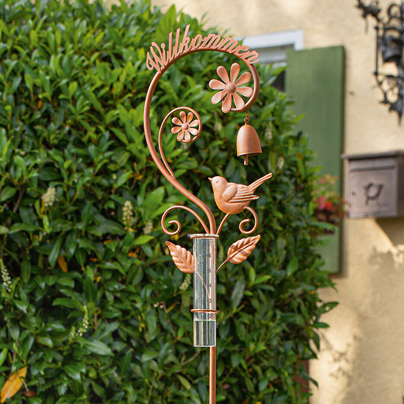 可爱小鸟雨水收集喂鸟玻璃管喂水器铁艺花朵插仿锈色地插庭院摆件,家居饰品,户外/庭院摆件,淘宝优惠券,粉丝福利购,淘宝优惠卷