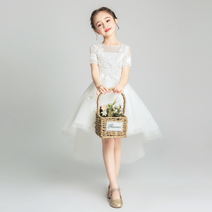 儿童晚礼服公主裙短袖小花童婚纱蓬蓬纱女童主持人钢琴演奏服装冬