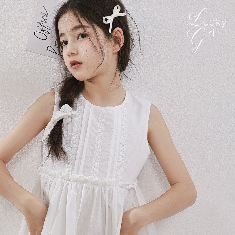 女童三亚旅游风白色连衣裙2025夏季新款儿童吊带背心纯棉长裙亲子