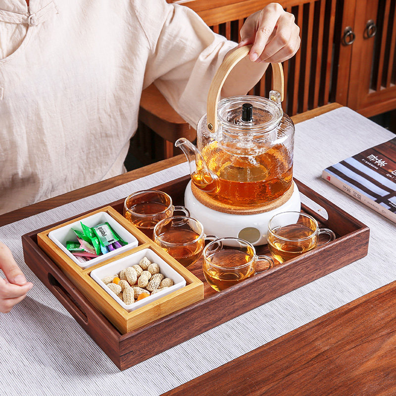 咖啡厅下午茶蜡烛加热底座托盘套装玻璃花茶壶锤纹提梁壶内胆过滤