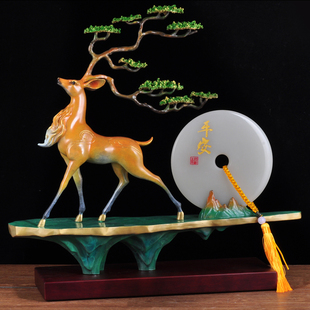 彩铜招财鹿摆件平步青云平安扣铜工艺礼品摆饰家居客厅电视柜酒柜