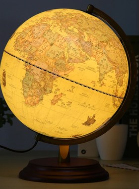 发光复古地球仪台灯 32cm大号美式风格摆件 适合送礼与儿童书房装